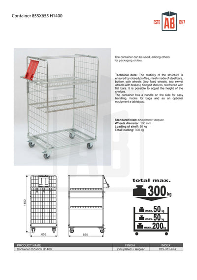 Pojemnik o dużej wytrzymałości 855x655 H1400 – Przemysłowa klatka na kółkach do bezpiecznego przechowywania