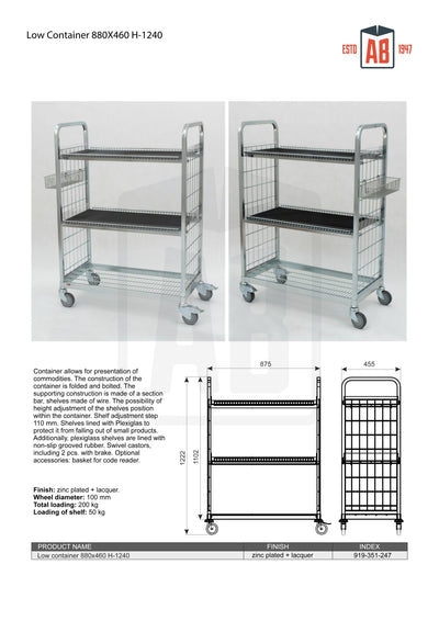 Niski kontener 880x460 H1240 – kompaktowa klatka rolkowa do efektywnego przechowywania