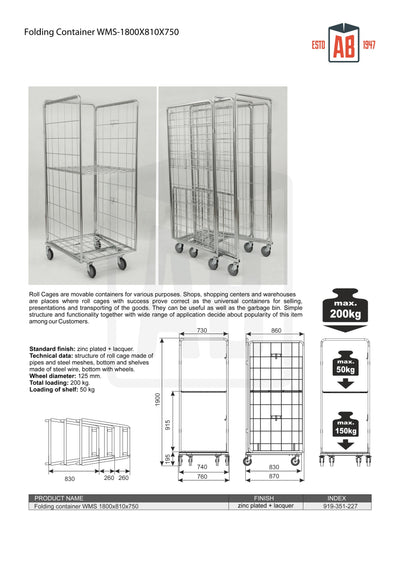 Folding Container WMS 1800x810x750 – Składana klatka rolkowa do oszczędzania miejsca w magazynie