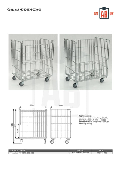 Kontener KK 1015x800x600 – Wytrzymała klatka na kółkach do przechowywania luzem