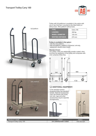 Wózek transportowy Carry 100 – Wózek o dużej wytrzymałości z platformą z sklejki
