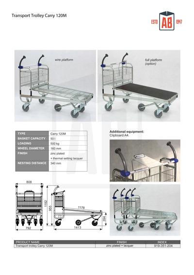 Wózek transportowy Carry 120M – wózek o dużej pojemności z platformą z drutu
