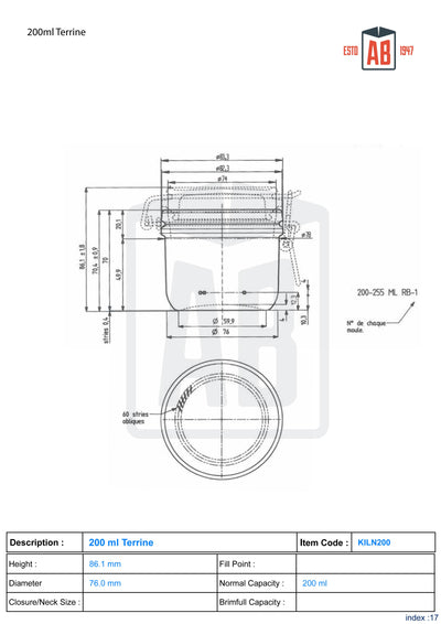 200ml Słoik szklany Terrine Kilnclip