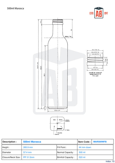500ml Biała Flintowa Szklana Butelka Oliwy z Oliwek Marasca (Zakręcana Szyjka)