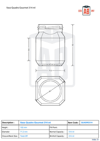 314ml Słoik Szklany Quadro Gourmet