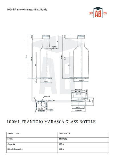 100ml Szklana butelka oliwy Frantoio Marasca (z zakrętką)