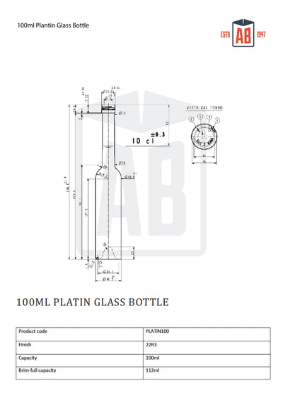 100ml Platin Wysoka Szklana Butelka na Olej (Zatyczka Korkowa)