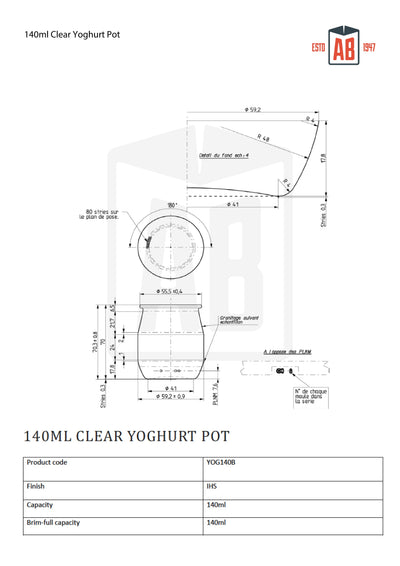140ml Przezroczysty Kubek Jogurtu