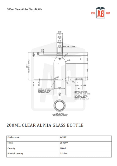 200ml Butelka szklana Alpha Clear