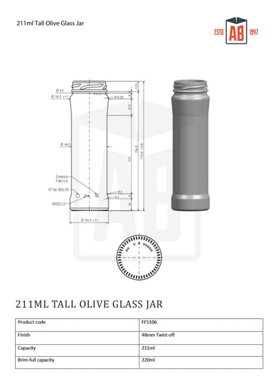 211ml Wysoka Szklana Słoik na Oliwki