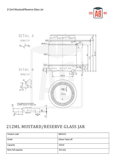 212ml Musztarda/Szklany słoik rezerwowy