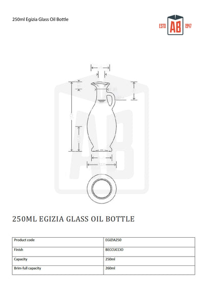 250ml Szklana Butelka na Olej Egizia (Z Korkiem)