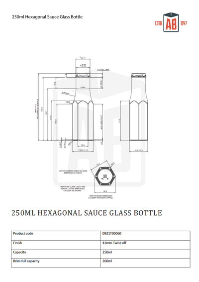 250ml Sześciokątna Butelka Szklana na Sos