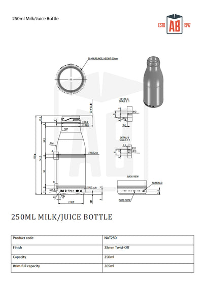 250ml Butelka Mleka / Soku