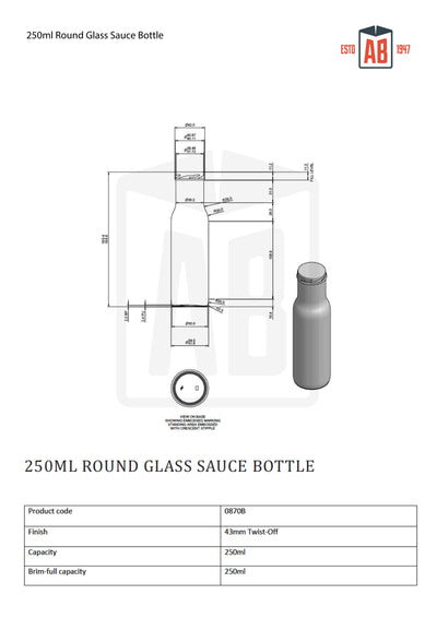 250ml Okrągła Szklana Butelka na Sos