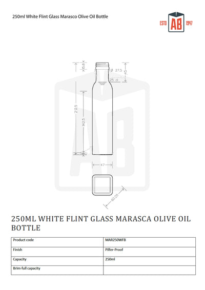 250ml Biała Flintowa Butelka Oliwy z Oliwek Marasca (Zakręcana)