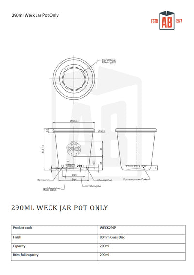 290ml szklany słoik Weck (tylko słoik)