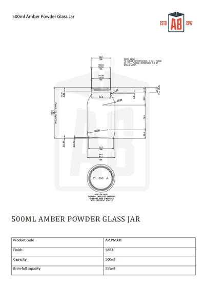 500ml bursztynowy słoik szklany na proszek