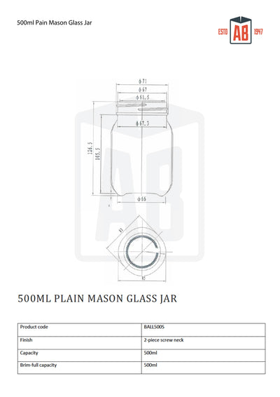 500ml Zwykły słoik szklany Mason