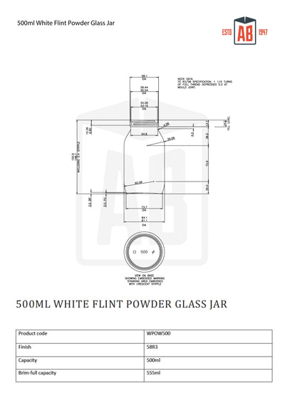 500ml Słoik z białego szkła flint na proszek