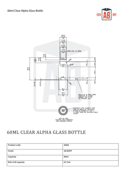 60ml Przezroczysta szklana butelka Alpha