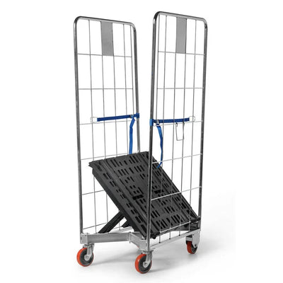 Dwustronny pojemnik rolkowy do układania w stosy 804x680x1695mm – składana podstawa, 500kg pojemności