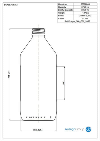 575ml Butelka na ocet z przezroczystego szkła - Ardagh