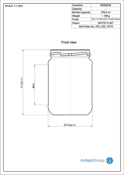 370ml Słoik na żywność ze szkła Flint - Ardagh Glass