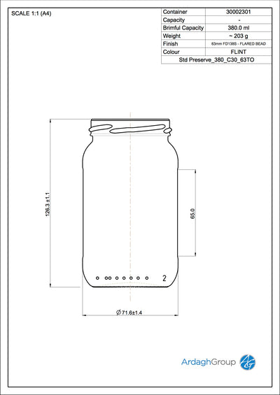 380ml Słoik do przechowywania żywności ze szkła flint - Ardagh