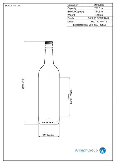750ml Butelka wina z przezroczystego szkła Bordelesa Oneway - Ardagh