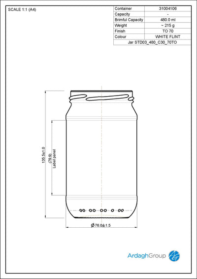 480ml Słoik Szklany Flint do Żywności - Ardagh