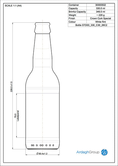 330ml White Flint Glass Oneway Beer Bottle – 28mm Crown Finish
