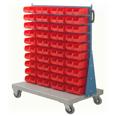 Mobile Small Parts Trolley with Bins | Louvred Panel Storage on Wheels