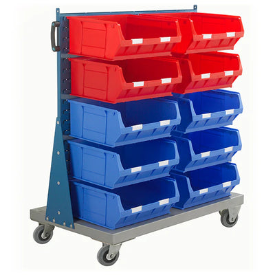Mobile Small Parts Trolley with Bins | Louvred Panel Storage on Wheels