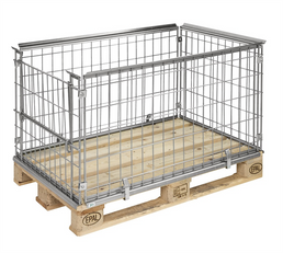Electrogalvanized Pallet Frame with Opening Short Side – Stackable – For EUR Pallet 1200 × 800 mm – 1220 × 820 × 640 mm