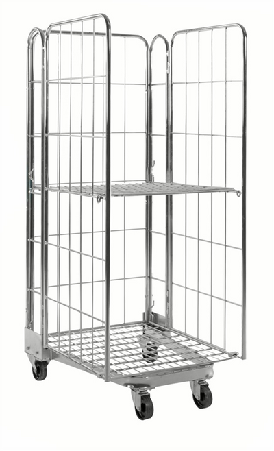 Stackable Roll Container – 3 Sided Mesh Roll Cage with Shelf | 400kg Load Capacity