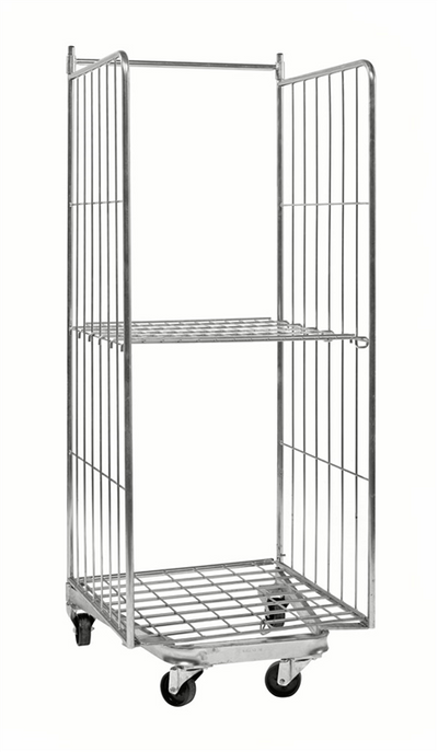 Stackable Roll Container with Shelf – 2 Sided Galvanised Roll Cage | 400kg Load Capacity