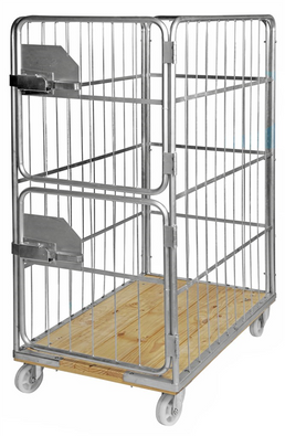 Roll Container with Wooden Base – 2 Door Mesh Roll Cage | 800kg Load Capacity