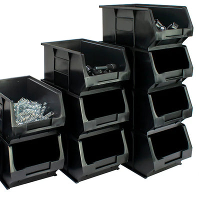 Recycled Black Semi-Open Fronted Containers | Eco-Friendly Small Parts Storage Bins