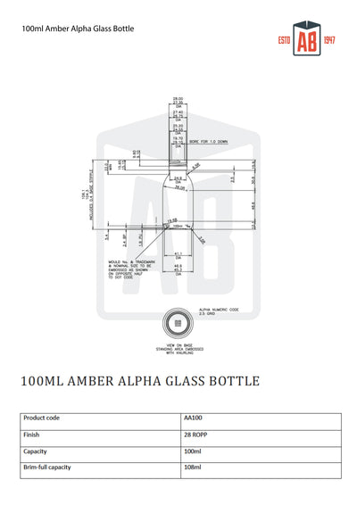 100ml Amber Alpha Glass Bottle