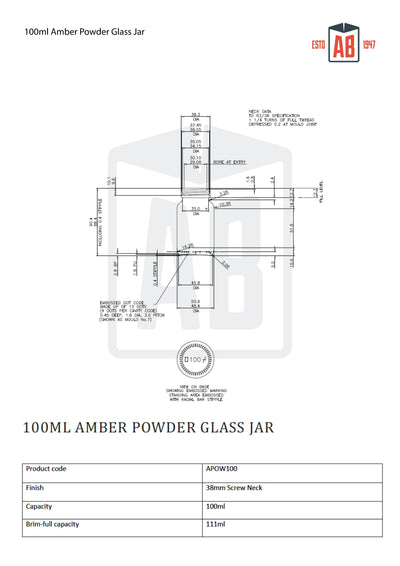 100ml Amber Glass Powder Jar