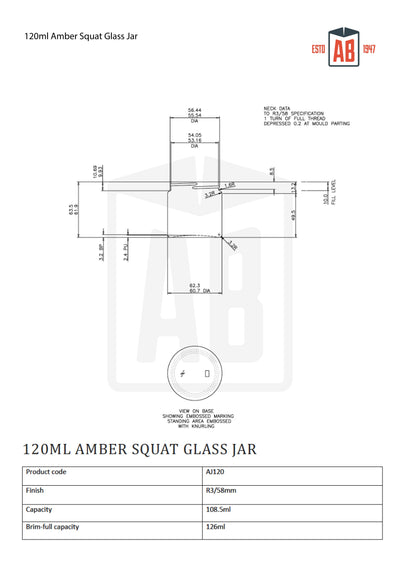 120ml Amber Glass Squat Jar