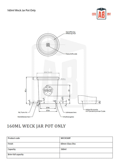 160ml Glass Weck Jar (Pot Only)