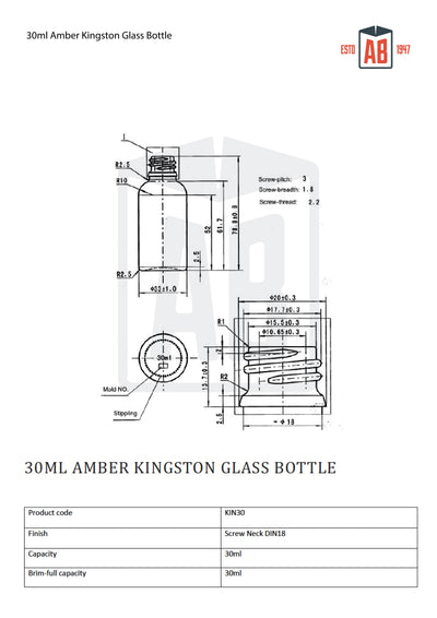 30ml Amber Glass Kingston Bottle