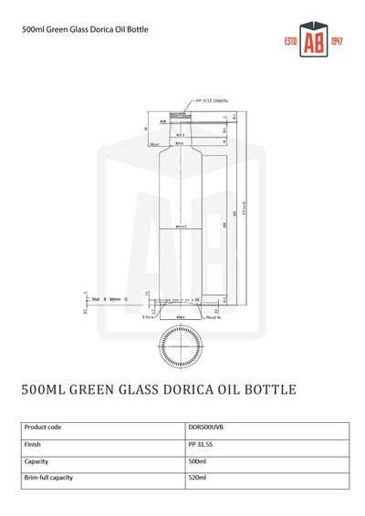 500ml Green Glass Dorica Oil Bottle (Screw Neck)