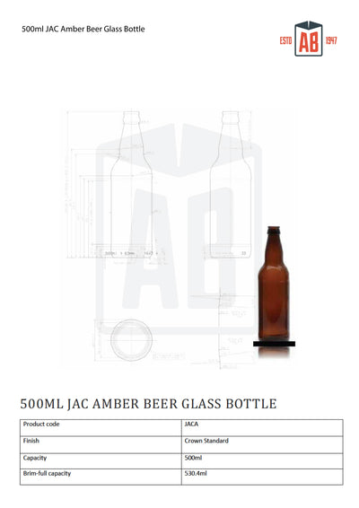500ml JAC Amber Beer Glass Bottle