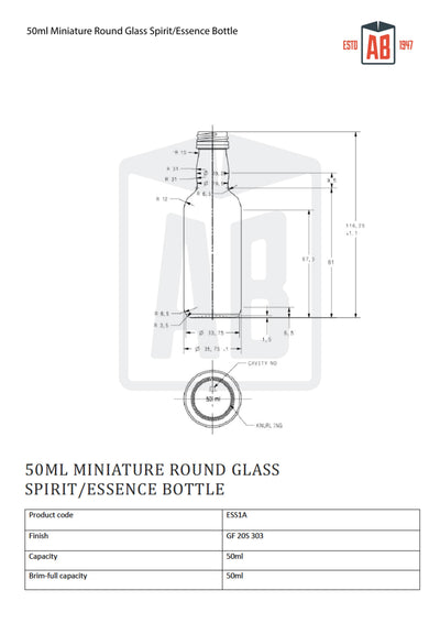 50ml Miniature Round Glass Spirit/Essence Bottle
