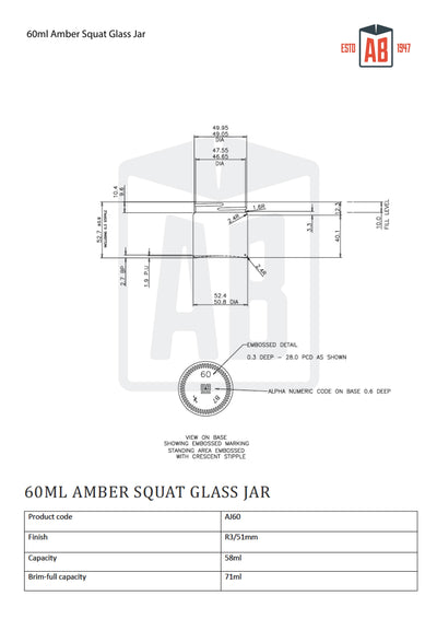 60ml Amber Glass Squat Jar