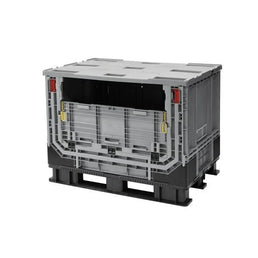 Pojemnik Paletowy z Plastiku – 1211x811x902mm – 590L – Składany z Pokrywą i Składanymi Drzwiami
