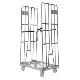2-Sided Roll Container – 870x600x1690mm, Hot-Dip Galvanized with Clamping Fences & Metal Base